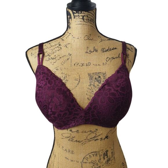 Victoria's Secret 36DD Burgundy Padded Lace Wireless Bra Convertible Adjustable - Picture 1 of 5